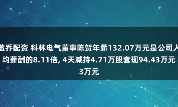蓝乔配资 科林电气董事陈贺年薪132.07万元是公司人均薪酬的8.11倍, 4天减持4.71万股套现94.43万元